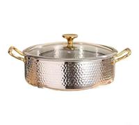 MoSundi Stainless Steel Hot Pot, with Glass Lid, Hammered Dual Flavor Divided Soup Pot, for Induction, Even Heat Distribution Cookware, for Home Kitchen Dining