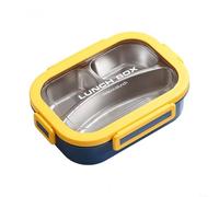 MoSundi Stainless Steel Lunch Box, 3PCS Compartment Container With Leakproof Lids Removable Divider Metal Lunch Box Dishwasher Safe 9.3x6.8x2.6inch(Yellow)