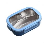 MoSundi Stainless Steel Lunch Box, 3PCS Compartment Container With Leakproof Lids Removable Divider Metal Lunch Box Dishwasher Safe 9.3x6.8x2.6inch(Blue)