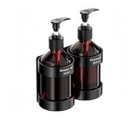MoSundi Wall Mounted Manual Soap Dispenser Pump Bottle with Holder Shampoo, Shower Gel, 300ml, for Stainless Steel, Brown 2 Bottles