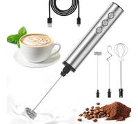MOSUO Electric Milk Frother, USB Rechargeable Milk Frother Stick with Double Whisk, 3-Speed Handheld Milk Frother, Mini Electric Mixer Made of Stainless Steel for Coffee/Latte/Cappuccino