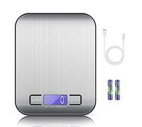 MOSUO Electronic Kitchen Scales with USB Cable, Precision Scales 10 kg/1 g Stainless Steel Digital Food Scales, LCD Backlit Display, Tare Function, Batteries Included