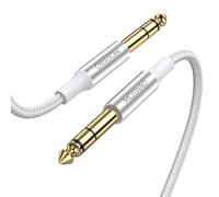 MOSWAG 2M Guitar Lead 6.35mm to 6.35mm Instrument Audio Cable White | Oxygen-Free Copper,Nylon Braided 1/4 Balanced TRS Cable for Electric Guitar, Bass, Amp, Mixer, Keyboard, Pedal, Studio