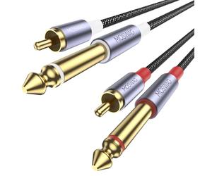 MOSWAG 3M Dual RCA to Dual 1/4 Jack Cable,Heavy Duty 2 x 6.35mm TS Mono