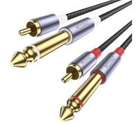 MOSWAG 5M Dual RCA to Dual 1/4 Jack Cable,Heavy Duty 2 x 6.35mm TS Mono