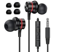 MOSWAG Earphones, 3.5mm Black Wired Earbuds with Microphone, In-Ear Noise Cancelling Headphones Compatible with Mobile Phones, Desktop PCs, Tablets, Laptops, MP3s, MP4s, 1 PACK