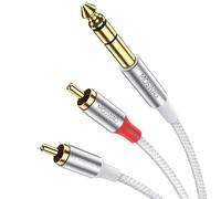 MOSWAG Gold-Plated 6.35mm 1/4 inch Male TRS Stereo Plug to 2 RCA Phono Male Audio Y Splitter Cable,Connector Wire Cord Plug