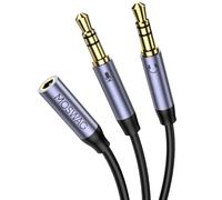 MOSWAG Headphone Mic Cable Splitter 3.5mm Female to 2 Dual 3.5mm Male Audio Splitter for PC/Gaming 3.5mm Jack Audio Adapter 24K Gold-Plated with Noise Cancellation for Laptop/Speakers/Mic