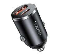 MOSWAG Mini Dual-Port Car Charger, QC 3.0 USB-C & USB-A Fast Charger Adapter, 48W Cigarette Lighter Charger with Overcharge Protection Compatible with iPhone 16/15 Pro/Pro Max, Galaxy S25/S24/Ultra