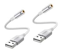 MOSWAG USB to 3.5mm Jack Audio Adapter (2 Pack), USB to Aux Cable with TRRS 4-Pole Mic-Supported, Headphone AUX Adapter Built-in Chip External Sound Card for PC PS4 PS5 and More