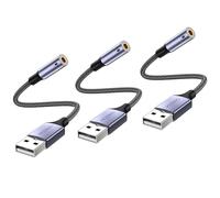MOSWAG USB to 3.5mm Jack Audio Adapter (3 Pack),USB to Aux Cable with TRRS 4-Pole Mic-Supported usb to Headphone AUX Adapter Built-in Chip External Sound Card for PC PS4 PS5 and More
