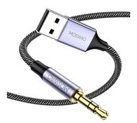 MOSWAG USB to 3.5mm TRS Audio Jack Adapter 1M Nylon Braided Cable with DAC Chip Gold-Plated Plugs Hi-Fi for PC Laptop PS4 PS5 (Does Not Support Charging)