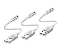 MOSWAG USB to Audio Jack Adapter (3 Pack),External Sound Card Jack Audio Adapter with 3.5mm Aux Stereo Converter Compatible with Headset,PC,Laptop,Linux,Desktops,PS4 and More Device