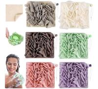 MOSYFEIBI Wash Cloth Loofah Combo 2-in-1 Loufee Loofah Washcloth Loofah That Holds Bar Soap-Exfoliation Mesh Shower Ball for Body Wash & Smooth Skin+Free Loofah Dish Towel (Six Colors one Each)