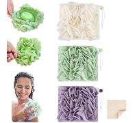 MOSYFEIBI Wash Cloth Loofah Combo 2-in-1 Loufee Loofah Washcloth Loofah That Holds Bar Soap-Exfoliation Mesh Shower Ball for Body Wash & Smooth Skin+Free Loofah Dish Towel (White+Green+Purple)