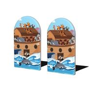 Mosytuky 2 Pcs Animals On Noah's Ark Print Bookend Office Book Ends for Home Office Library School Study Decoration