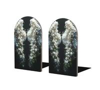 Mosytuky 2 Pcs Floral Angelic White Wings Print Bookend Office Book Ends for Home Office Library School Study Decoration