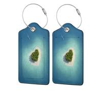 Mosytuky 2 Pcs Luggage Tag for Suitcases Leather Privacy Cover Id Label with Stainless Steel Loop, Travel Bag Tags Suitcase Labels - Paradise Island in The Form of Heart