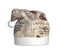 Mosytuky Abstract Coffee Pattern With Letters Santa Hat- Christmas Thicken Comfort Velvet Hat For Kid Adult Children Men Women For Christmas New Year Festive Holiday Party