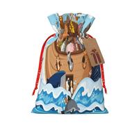 Mosytuky Animals On Noah'S Ark Floating Print Christmas Burlap Gift Bags With Drawstring Christmas Gift Bags Claus Sack Holiday Bags For Candy Treat Goodie Wrapping Xmas Party Supplies-Medium