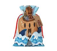 Mosytuky Animals On Noah'S Ark Print Christmas Burlap Gift Bags With Drawstring Christmas Gift Bags Claus Sack Holiday Bags For Candy Treat Goodie Wrapping Xmas Party Supplies-Medium