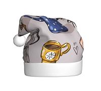 Mosytuky Antique Vintage Teapot Coffee Grinder Santa Hat- Christmas Thicken Comfort Velvet Hat For Kid Adult Children Men Women For Christmas New Year Festive Holiday Party