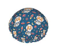 Mosytuky Astronaut Corgi Dog Print Shower Cap For Women,Elastic And Reusable,Double Waterproof Layers Bathing Hat