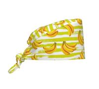 Mosytuky Bananas On A Striped Print Scrub Cap Working Caps With Upgrade Sweatband Adjustable Hats Head Cover For Women/Men