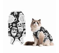 Mosytuky Black White Spooky Ghosts Print Dog Surgery Recovery Suit After Spay, Highly-Stretchy Dog Onesie,Dog Onesie Protect Surgical Wound-X-Large