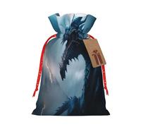 Mosytuky Blue Thunder Storm Dragon Print Christmas Burlap Gift Bags With Drawstring Christmas Gift Bags Claus Sack Holiday Bags For Candy Treat Goodie Wrapping Xmas Party Supplies-Small