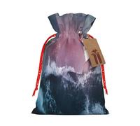 Mosytuky Boat Lighthouse Storm Waves Print Christmas Burlap Gift Bags With Drawstring Christmas Gift Bags Claus Sack Holiday Bags For Candy Treat Goodie Wrapping Xmas Party Supplies-Medium