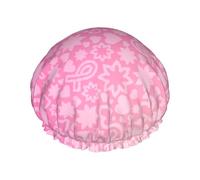Mosytuky Breast Cancer Pink Ribbons Awareness Print Shower Cap For Women,Elastic And Reusable,Double Waterproof Layers Bathing Hat
