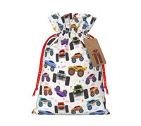 Mosytuky Cartoon Monster Trucks1 Print Christmas Burlap Gift Bags With Drawstring Christmas Gift Bags Claus Sack Holiday Bags For Candy Treat Goodie Wrapping Xmas Party Supplies-Small