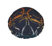 Mosytuky Cartoon Sharks Print Shower Cap For Women,Elastic And Reusable,Double Waterproof Layers Bathing Hat