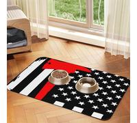 Mosytuky Cat Food Mat for Pet Dog Food Mat,Cat Mat for Food and Water,Non-Slip Absorbent-Firefighters USA Flag