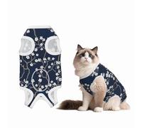 Mosytuky Cherry Blossoms On Navy Print Dog Surgery Recovery Suit After Spay, Highly-Stretchy Dog Onesie,Dog Onesie Protect Surgical Wound-Medium