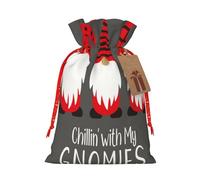Mosytuky Chillin With My Gonme Print Christmas Burlap Gift Bags With Drawstring Christmas Gift Bags Claus Sack Holiday Bags For Candy Treat Goodie Wrapping Xmas Party Supplies-Small
