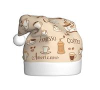 Mosytuky Coffee Time Santa Hat- Christmas Thicken Comfort Velvet Hat For Kid Adult Children Men Women For Christmas New Year Festive Holiday Party