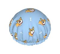 Mosytuky Corgi Dog Print Shower Cap For Women,Elastic And Reusable,Double Waterproof Layers Bathing Hat
