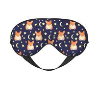 Mosytuky Corgi Lying with Moons and Stars Print Sleep Eye Mask Blindfold with Elastic Strap Headband, Soft Eye Cover Eyeshade for Night Sleeping, Travel