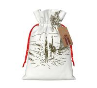 Mosytuky Cowboys Riding A Horse Near A Tree Print Christmas Burlap Gift Bags With Drawstring Christmas Gift Bags Claus Sack Holiday Bags For Candy Treat Goodie Wrapping Xmas Party Supplies-Medium