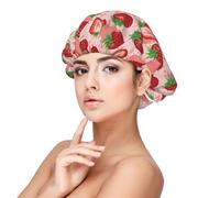 Mosytuky Cute Strawberry Print Silky Satin Bonnet For Sleeping,Hair Bonnet For Women And Men,Adjustable Sleep Bonnet For Curly Hair