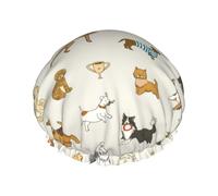 Mosytuky Dogs Funny Pets Print Shower Cap For Women,Elastic And Reusable,Double Waterproof Layers Bathing Hat