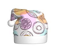 Mosytuky Donuts And Coffee Santa Hat- Christmas Thicken Velvet Hat For Men Women For Christmas New Year Festive Holiday Party