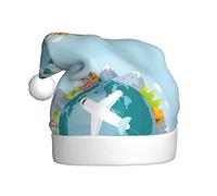Mosytuky Dreaming Travel Santa Hat- Christmas Thicken Velvet Hat For Men Women For Christmas New Year Festive Holiday Party