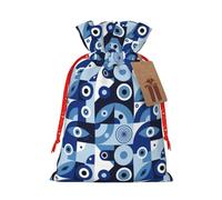 Mosytuky Evil Eye Print Christmas Burlap Gift Bags With Drawstring Christmas Gift Bags Claus Sack Holiday Bags For Candy Treat Goodie Wrapping Xmas Party Supplies-Medium