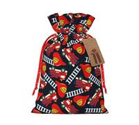 Mosytuky Fire Rescue With Red Helmet And Truck Print Christmas Burlap Gift Bags With Drawstring Christmas Gift Bags Claus Sack Holiday Bags For Candy Treat Goodie Wrapping Xmas Party Supplies-Small