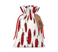 Mosytuky Fly Flying Ladybug Print Christmas Burlap Gift Bags With Drawstring Christmas Gift Bags Claus Sack Holiday Bags For Candy Treat Goodie Wrapping Xmas Party Supplies-Medium