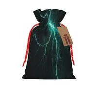 Mosytuky Green Lightning Flash Print Christmas Burlap Gift Bags With Drawstring Christmas Gift Bags Claus Sack Holiday Bags For Candy Treat Goodie Wrapping Xmas Party Supplies-Small