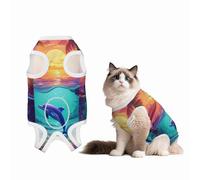 Mosytuky Hawaiian Island Dolphin Print Dog Surgery Recovery Suit After Spay, Highly-Stretchy Dog Onesie,Dog Onesie Protect Surgical Wound-X-Large